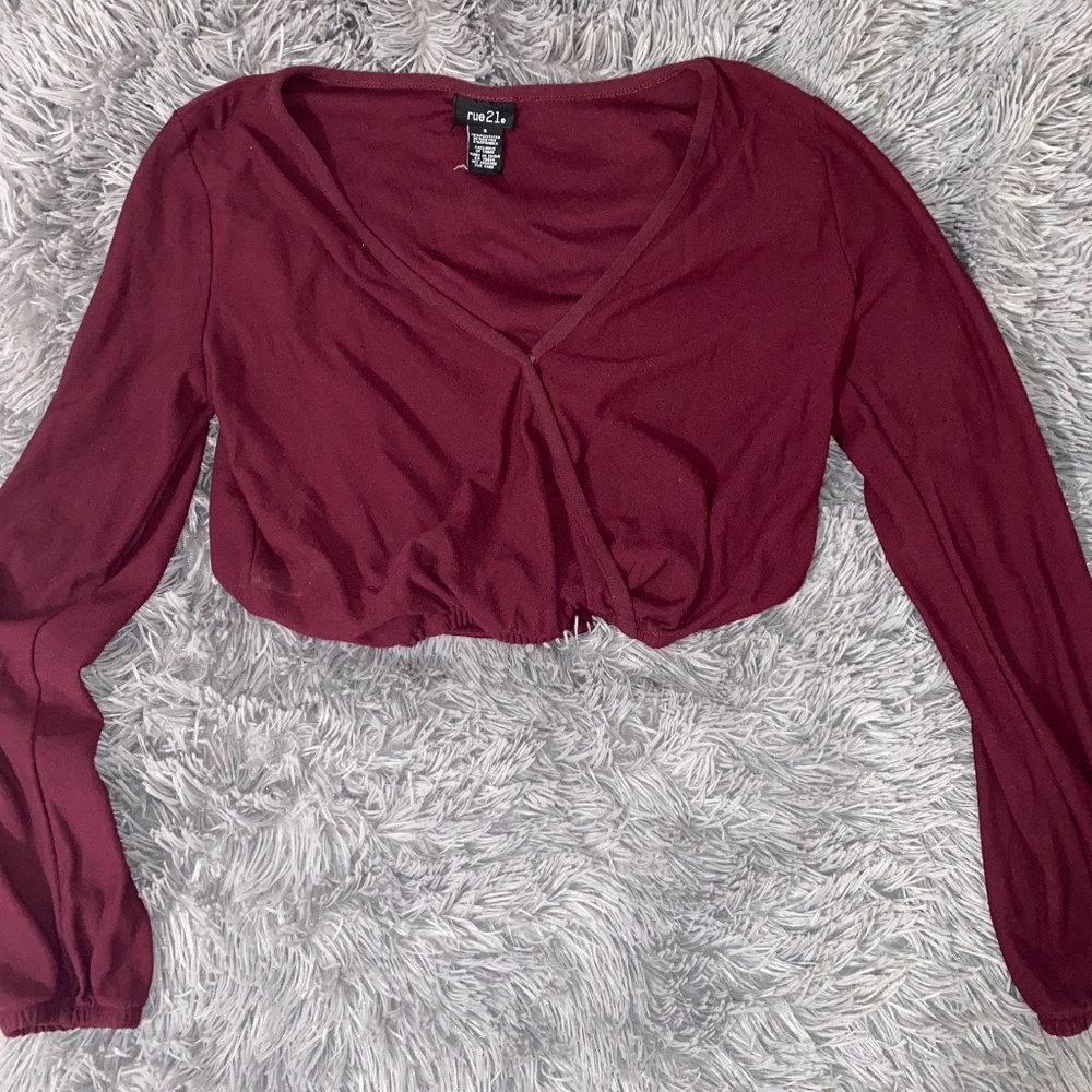 Burgundy Rue21 Long Sleeve Crop Top